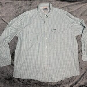 AFTCO Mens 2XL Green White Plaid Long Sleeve Button Up Fishing Shirt Mesh Lined